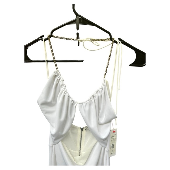 NWT Alice + Olivia White Chain Halter Gown with Slit - Picture 3 of 10